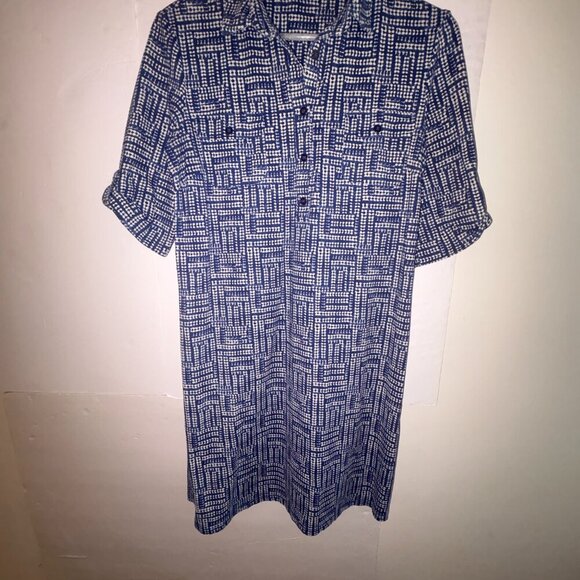 J. McLaughlin Blue Collared Catalina Cloth Geometric Stretch Dress Small Classy - Picture 15 of 16